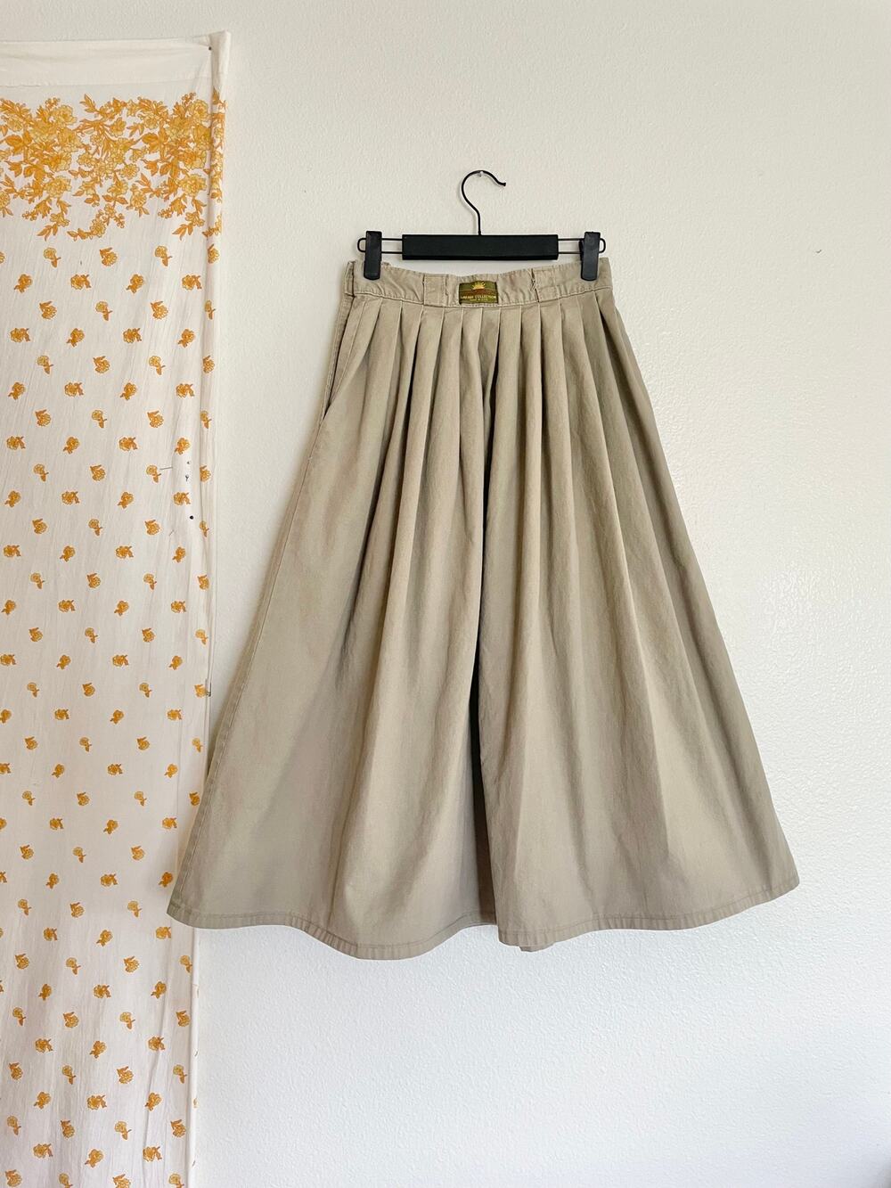 Vintage Sunset Blues Khaki Pleated Midi Maxi Skirt Made in USA Size 5